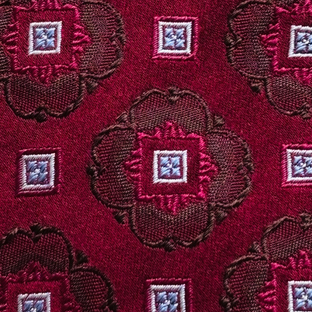 Claudio Marinetti Silk Tie Italy Red Floral Geometric Pattern Men's Luxury 60.5" - Picture 4 of 9